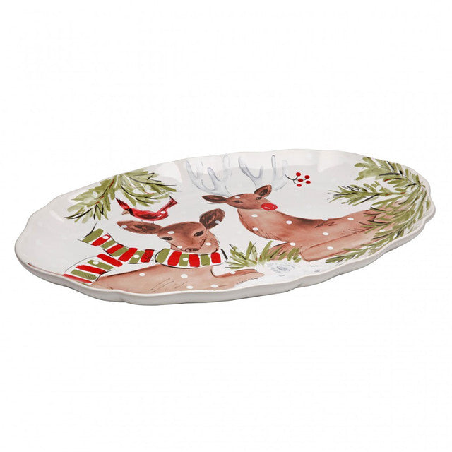 CASAFINA DEER FRIENDS LARGE OVAL WHITE PLATTER