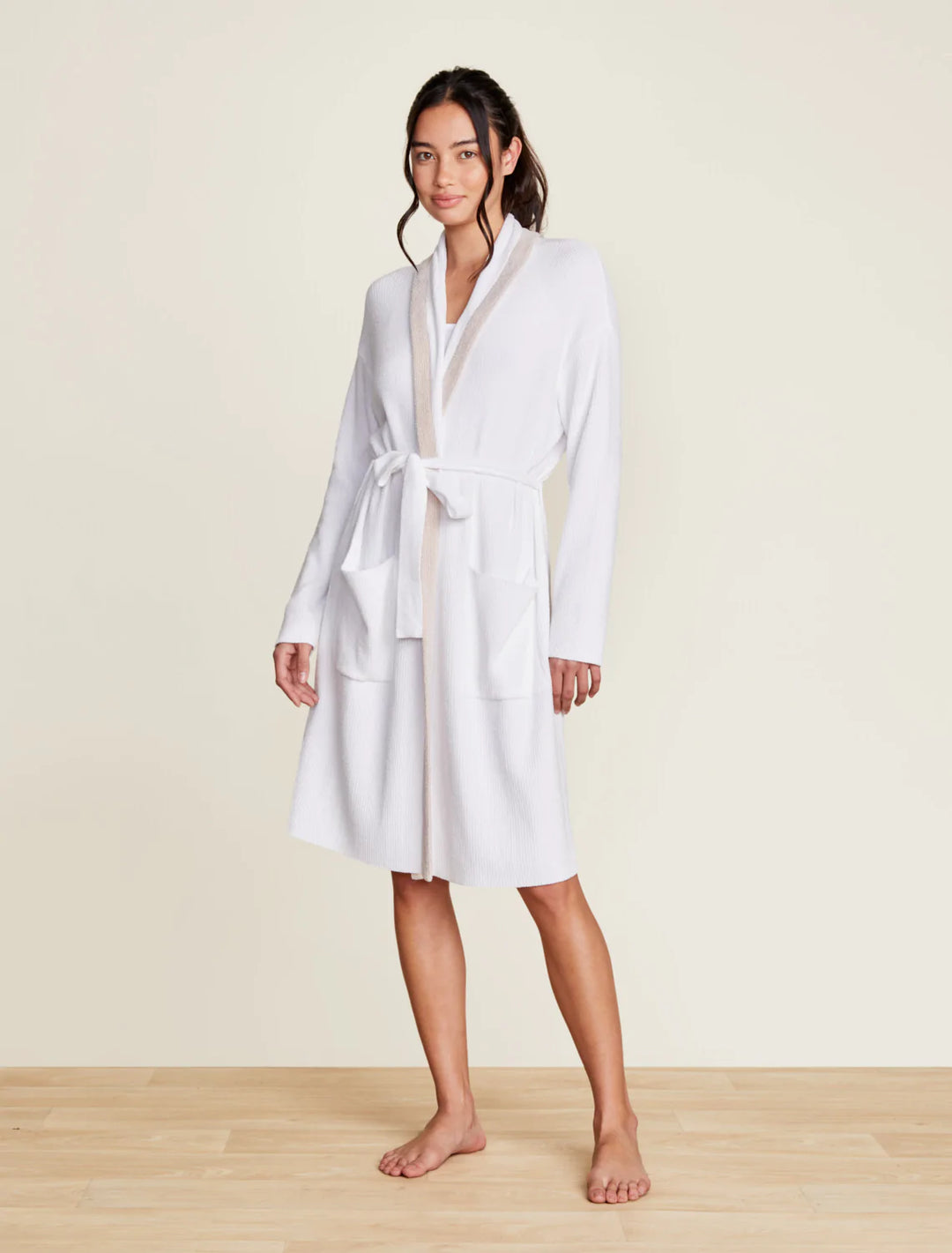 Barefoot Dreams CozyChic Ultra Lite® Tipped Ribbed Short Robe in Sea Salt