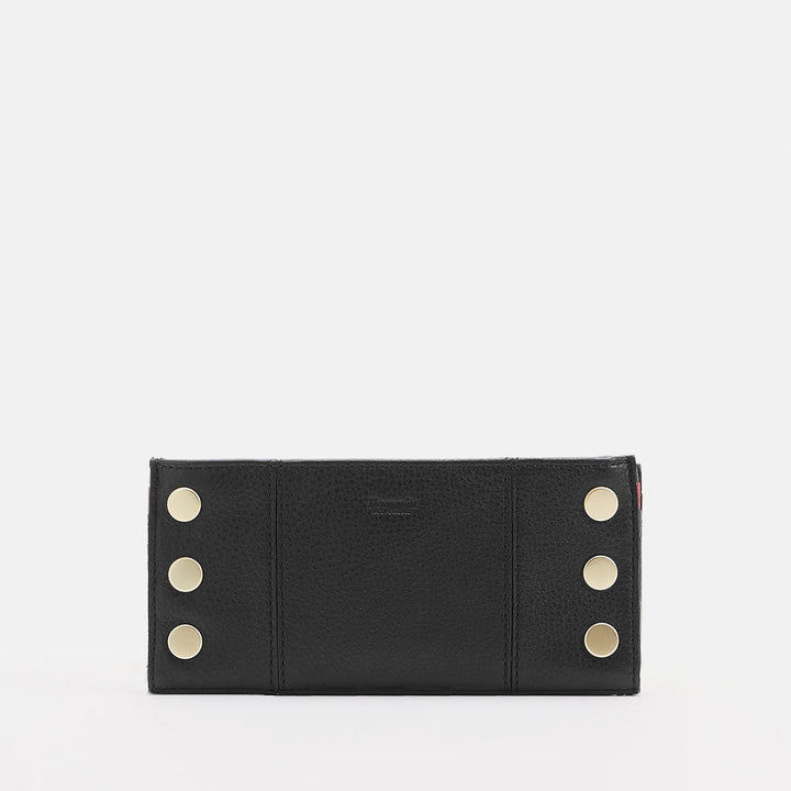 Hammitt 110 North Bifold Leather Wallet in Black Brushed Gold/Red Zip