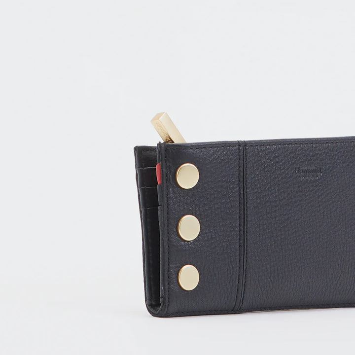 Hammitt 110 North Bifold Leather Wallet in Black Brushed Gold/Red Zip