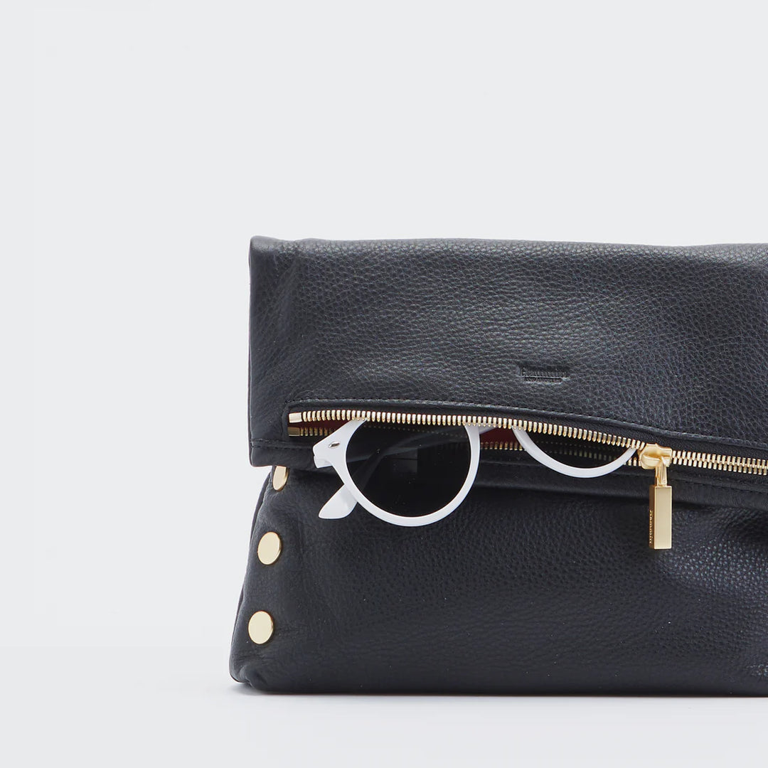 Hammitt VIP Med Zippered Leather Crossbody Clutch in BLACK BRUSHED GOLD