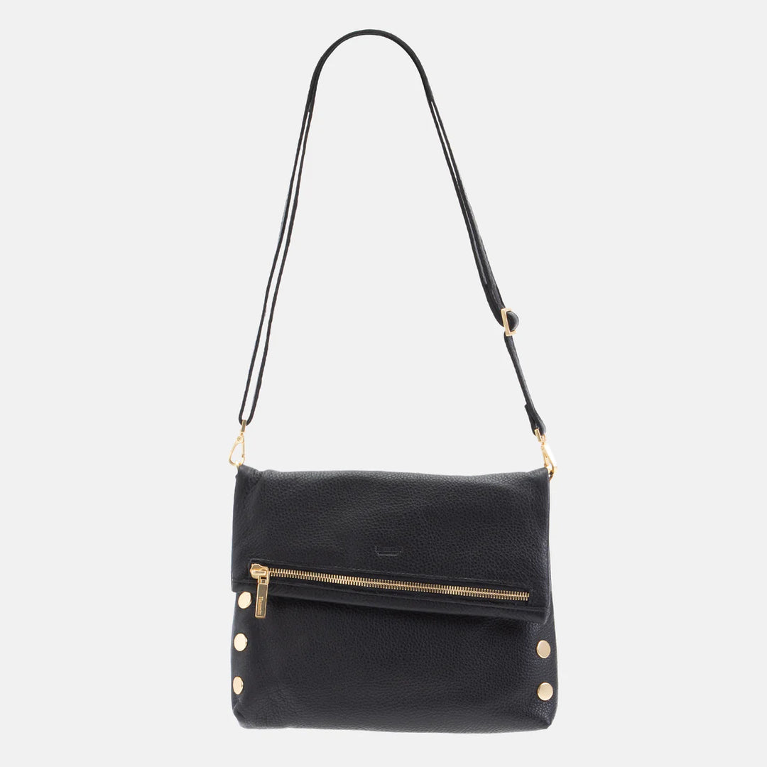 Hammitt VIP Med Zippered Leather Crossbody Clutch in BLACK BRUSHED GOLD